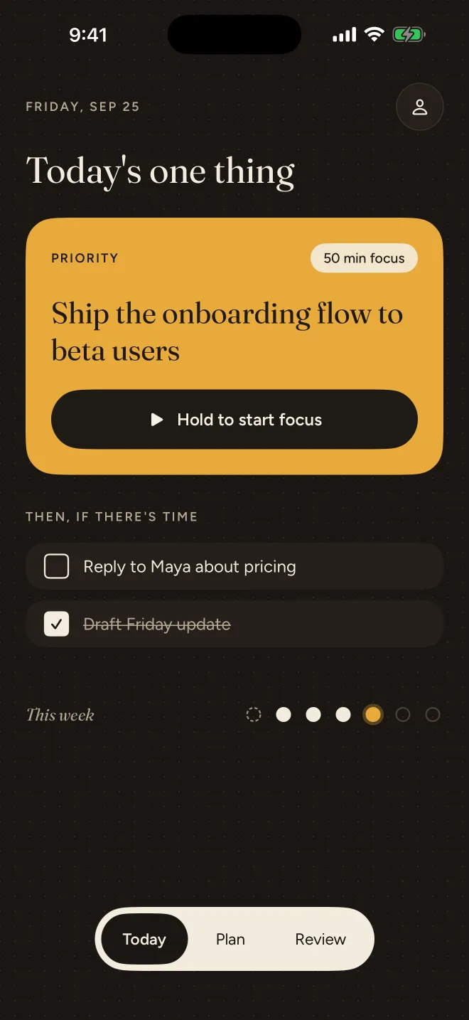 Today screen in dark mode